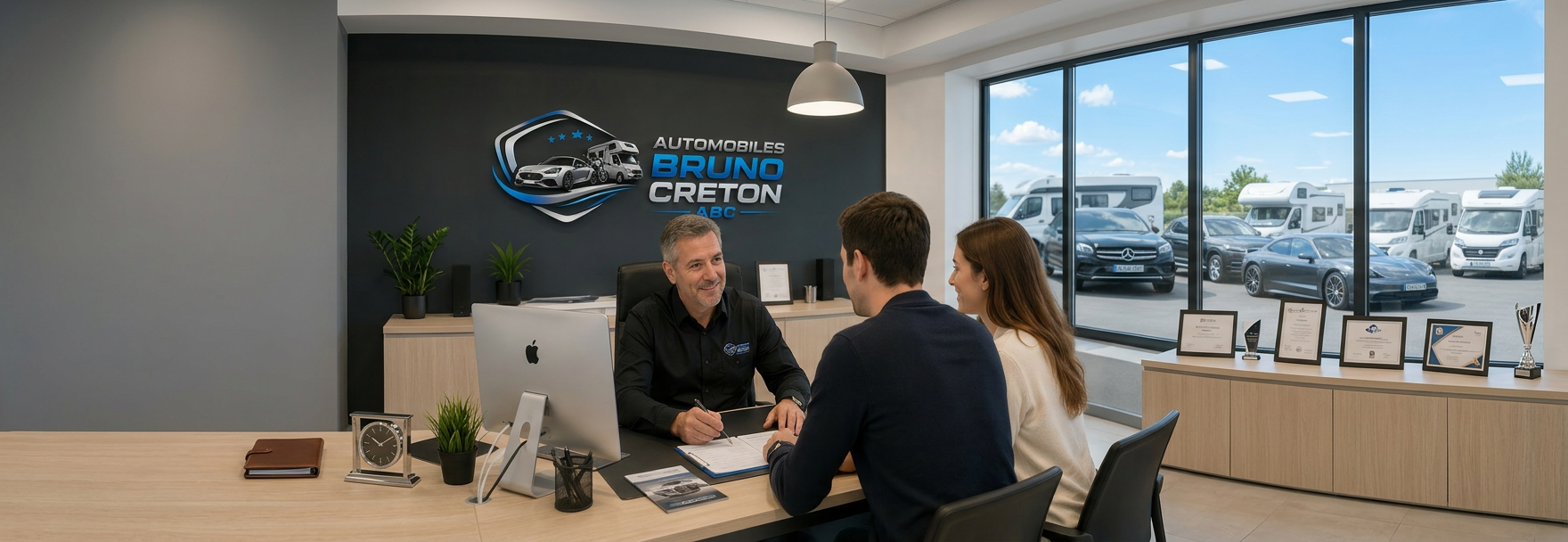 Conseiller ABC Automobiles accompagnant un couple lors de l'achat de leur véhicule